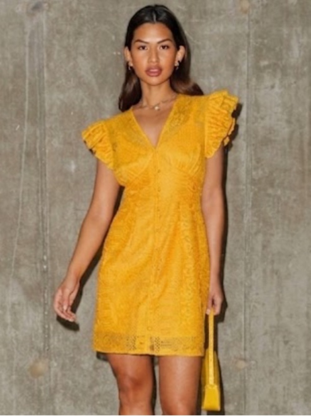 Never Fully Dress Crochet Lace Ruffle Mini Dress in Size US 14